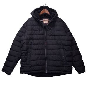 Hawke & Co Fleece Lined Puffer Jacket Mens XL Hooded Black Full Zip Warm Coat